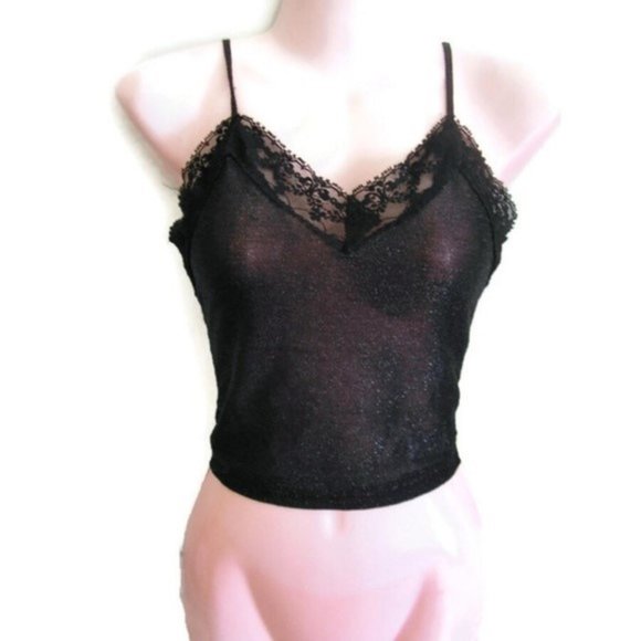 1990s vintage sexy sheer black lace camisole shirt crop top size extra small xs - Picture 5 of 7